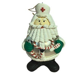 Santa Claus Nurse Christmas Ornament 4.5" Candycane Stethoscope Medical NWOT